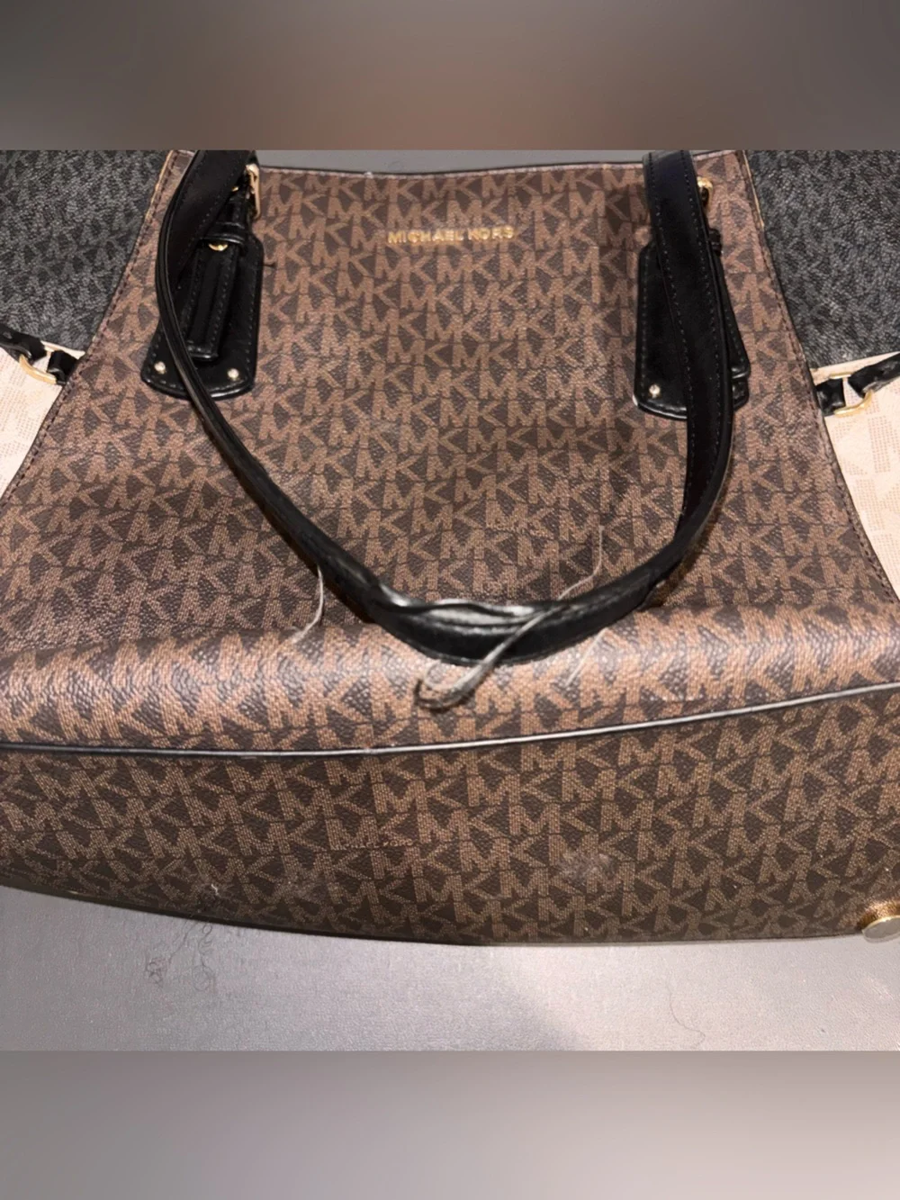 Michael Kors Brown and Black Signature Tote with Cream Accents - Picture 3 of 12